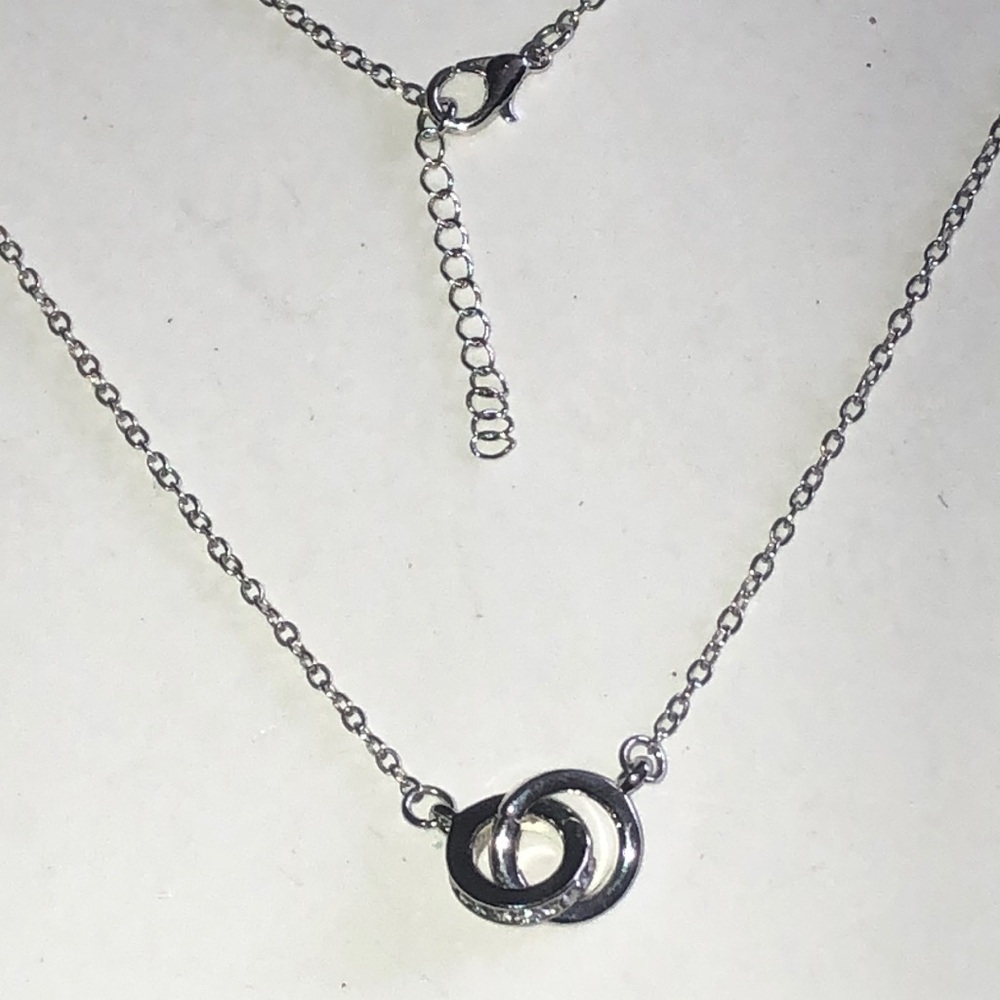 Silver Tone Interlocking Rhinestone Circle Pendan… - image 2